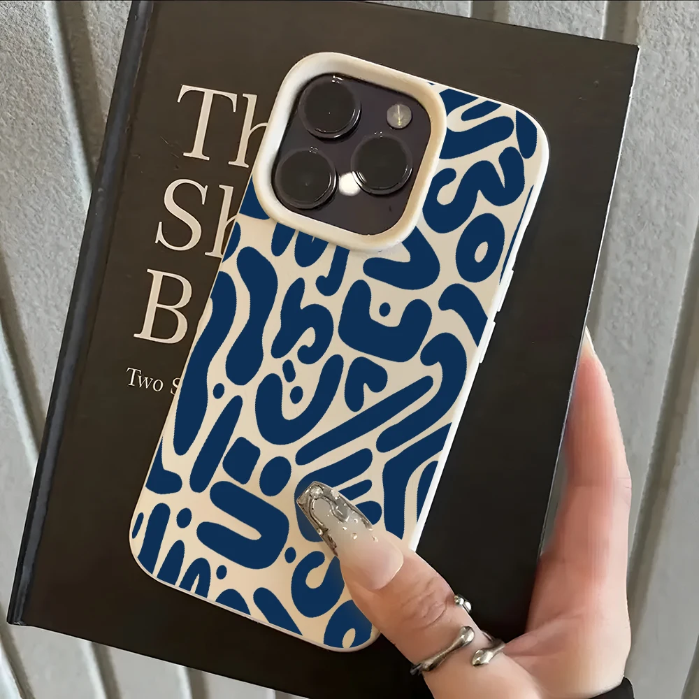 Blue Abstract Letter Pattern Lychee Soft Phone Case Cover