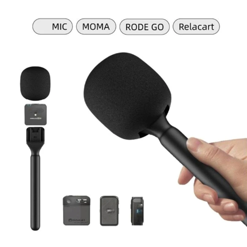 

3 in 1 Wireless Microphone Handle Grip and Square Mic Sign Block with Windproof Sponge Cover Reliable for Drop Shipping