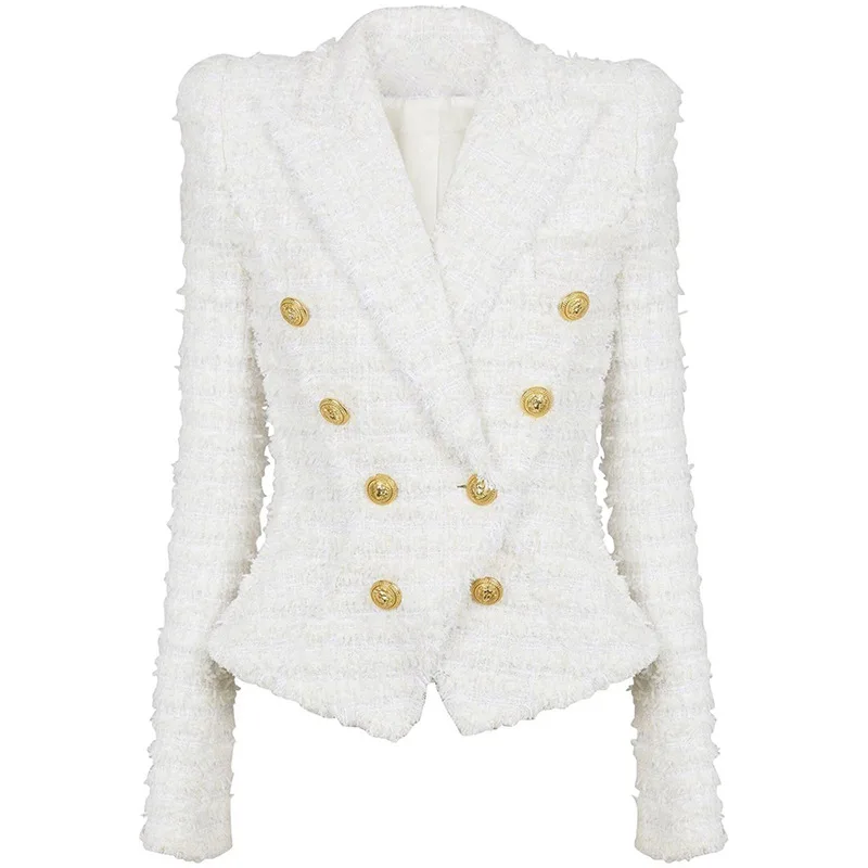 Autumn and Winter New European and American Upscale Fashion Tassel Edge Thick Tweed Long Sleeve Slim Fit Women's Suit Coat
