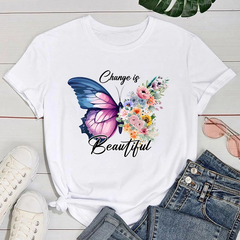 

Butterfly T shirt New Fashion Change Is Beautiful Print Graphic T Shirt Fashion Casual Short Sleeve Shirt Tee