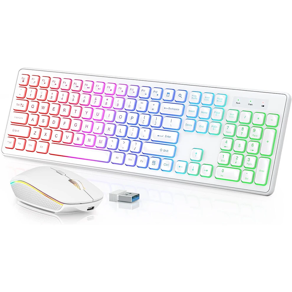 Combo de Mouse e Teclado Retroiluminado Recarregável Full-size Ergonômico 2.4g Silencioso Mac Windowslaptop pc