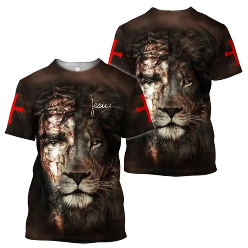 

PLstar Cosmos 3D All Over Printed Shirts Jesus and Lion Jesus t shirts Unisex Streetwear Casual T-Shirt Short Sleeve