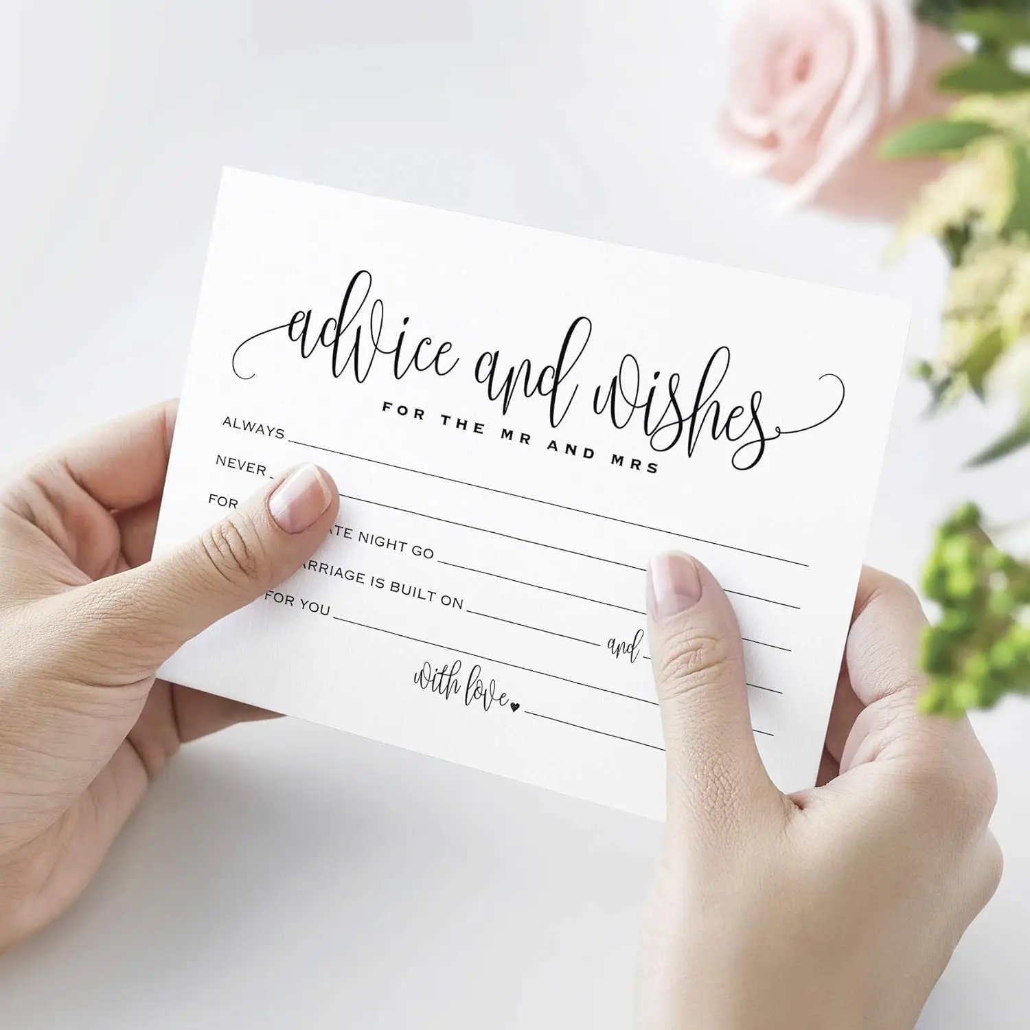 50Pcs Wedding Well Wishes Cards Advice Cards Note Marriage Advice Reception Decor for Bride and Groom Newlyweds Bridal Shower