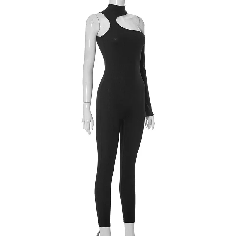 BKLD Clothes For Women 2023 Autumn Winter New Fashion Irregular One Shoulder Long Sleeve Tight Jumpsuit Black One Pieces