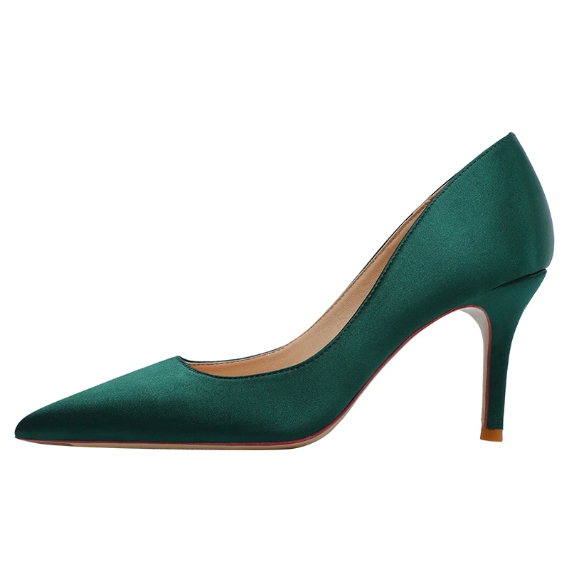 Blue Green Silk Pointed Toe Thin High Heels Korean Style Women Slip On Breathable Sexy Stiletto Shoes Classic Office Pumps O0009