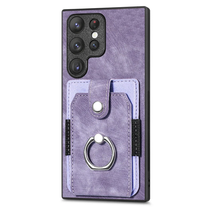 Ring Stand Card Holder PU Leather Shockproof Phone Case - Tough Hard Protective Cover