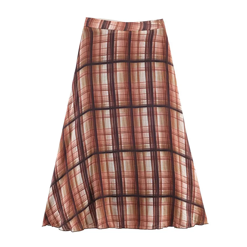 Chic Elegant Check Long Skirts For Women Fashion 2025 New Vintage Printed Midi Skirt High Street Casual Holiday Skirts Mujer