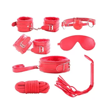 7 Pieces/Set Collar Furry Fuzzy Bed Bondage Gear Restraint Set Kit Ball Gag Cuff Whip Sexy Products Sex Toys For Lovers 5