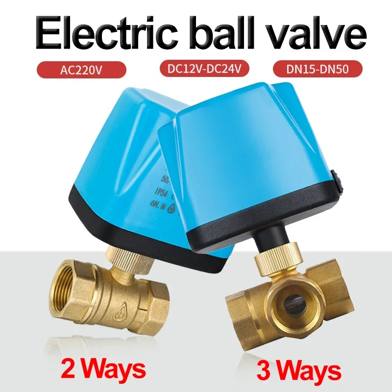 2 ทิศทาง, 3 ทิศทาง DC12V-24V หรือ AC220V มอเตอร์วาล์วบอลวาล์วทองเหลือง, 3 สาย 2 ควบคุมบอลวาล์วไฟฟ้า DN15 DN20 DN25 DN32 DN40 DN50 1