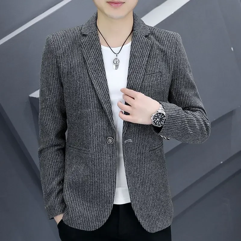 Thin Men's Suit Jackets Single Breasted Male Blazer Coat Brown Slim Fit High Quality Elegant Simple Classic Menswear Clothing - 6