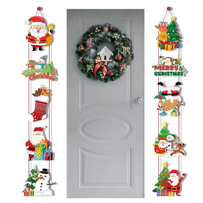 

Merry Christmas Sign For Home Front Door Santa Claus Snowman Stocking Reinder Porch Sign Porch Door Banner Party Wall Decoration