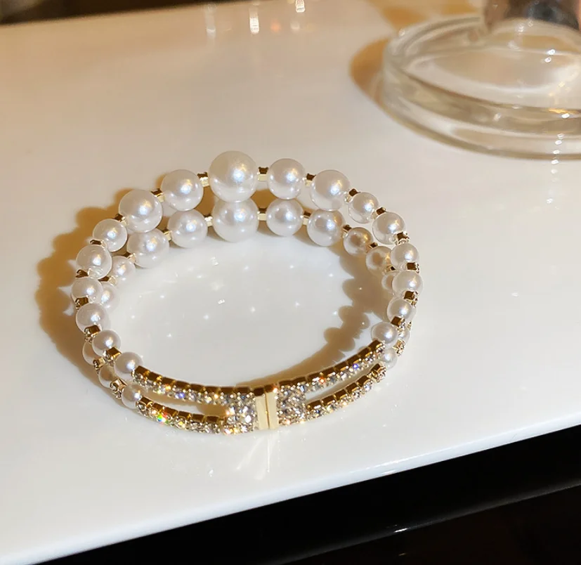 2022 new trend Alloy Pearl Rhinestone double layer hand String Bracelets for women Fashion Jewelry