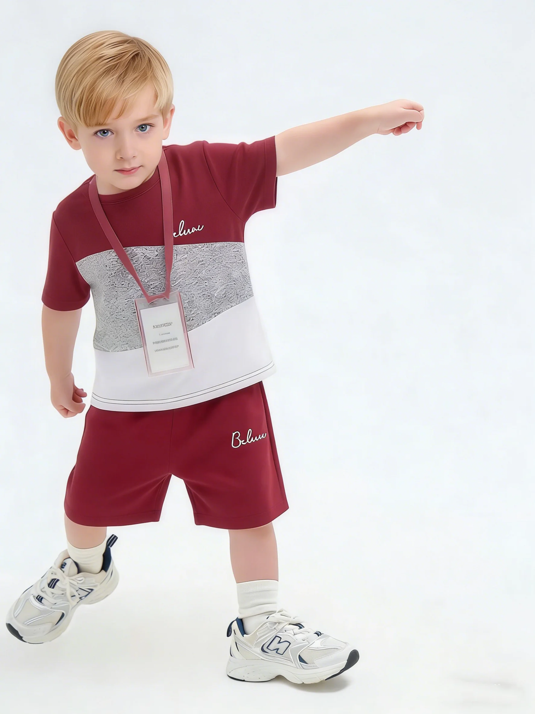 Sommer-Babykleidungsset für Jungen, Farbblock-Print, kurzärmliges T-Shirt und Shorts mit elastischem Bund, 2-teilig, lässige Spielkleidung für Kleinkinder – Detail 2