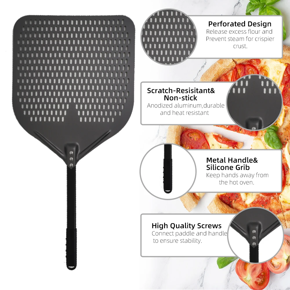 Pizza Peel 15 16 In Big Pizza Peel Perforated Shovel paddle Metal Handle for Oven Turning Peel Kitchen Tools Nonstick Baking Accessories