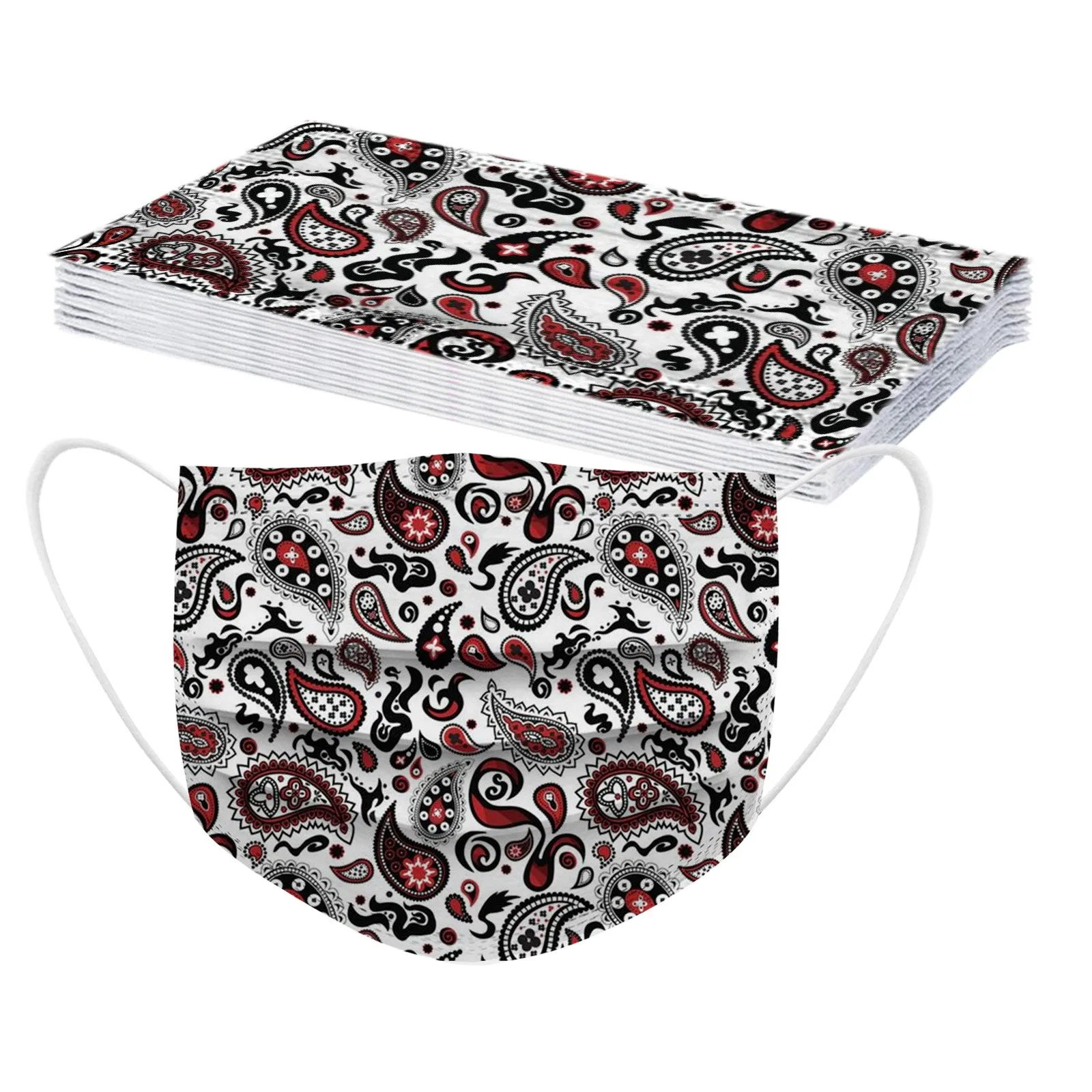 10PCS Adult's Mask Paisley Print Disposable Face Mask Industrial 3Ply Ear Loop