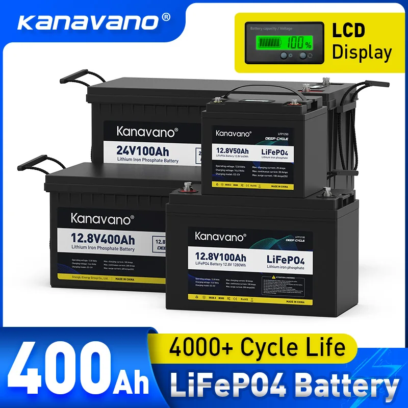 LiFePO4 Battery 12V 24V 36V 48V - 50Ah 100Ah 200Ah 300Ah 400Ah With LED lot
