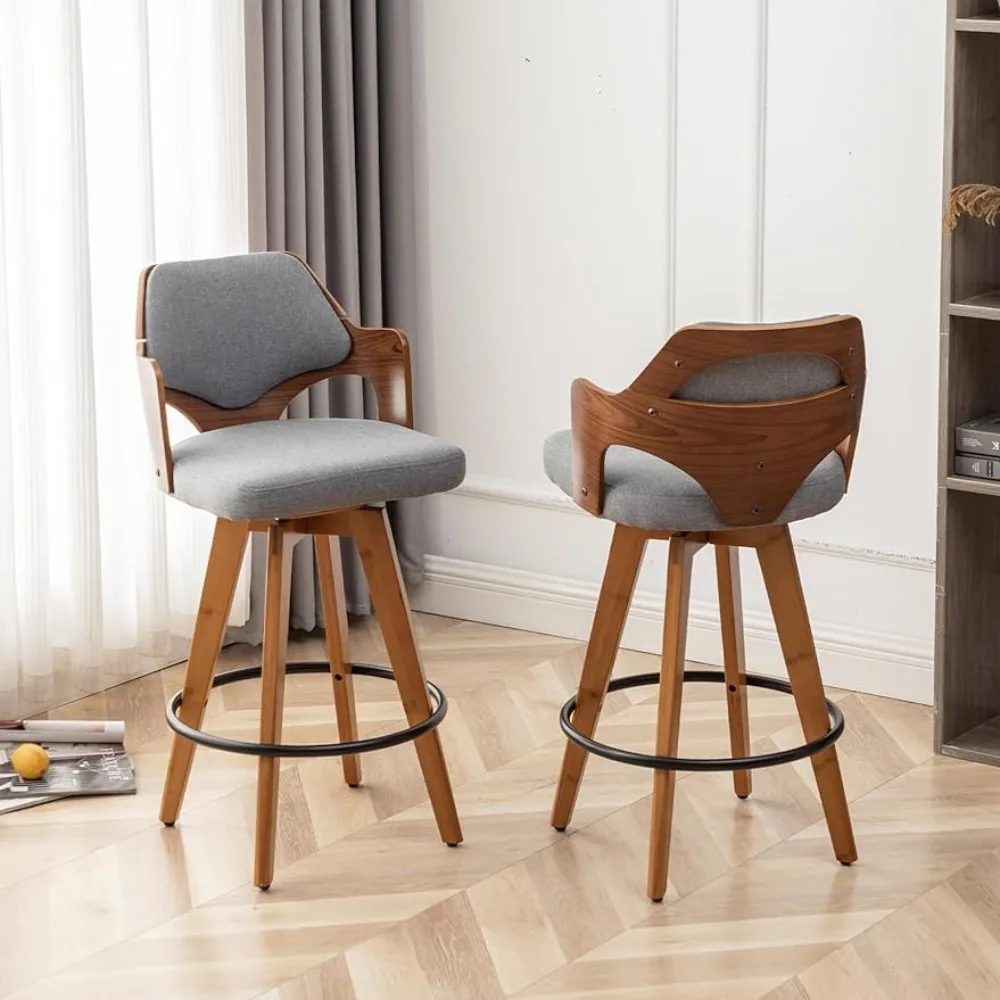 

Low Back Counter Stools for Kitchen Island Swivel Bar Stools Set of 2 Upholstered Bar Chair With Wooden Legs and Arms Stool High