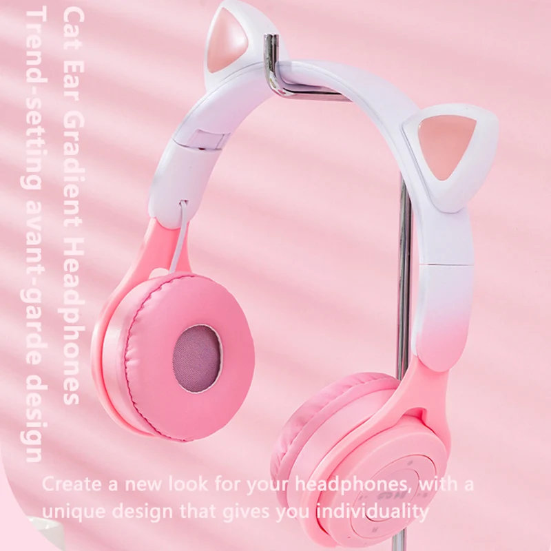 Cat Ear Wireless Bluetooth 5.2 Headphones Hi-Fi with Microphone Stereo Foldable Surround Sports Gaming Headset for PC Laptop