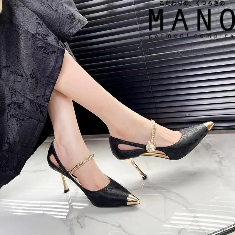 Summer High Heels Women Sandals Fashion Metal Pointed Stiletto Heel Shallow Single Shoes Elegant Ladies Party Dress Shoes