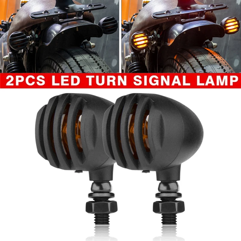 

2pcs Universal Black Grill Motorcycle Turn Signal Lights for Harley/Honda/Kawasaki/Suzuki
