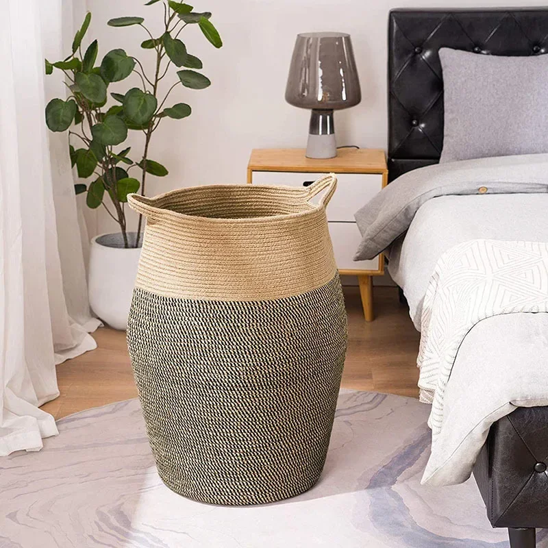 

Weaving Basket Large Cotton Rope Basket with Handle Toy Dirty Clothing Weaving Laundry Oversized Storage Basket