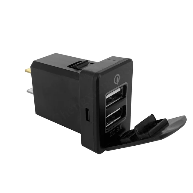 Dual USB Charger and 12V Receptacle Black, No LED, OEM