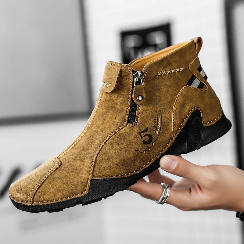 Brand Men's Boots Leather Men's Ankle Boots Work Boots Handmade