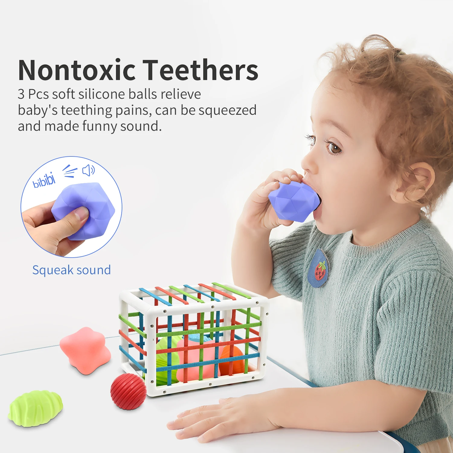 AiTuiTui Montessori Baby Toys for Boy Girl Gifts, Shape Sorter Baby Toys Early Learning Sensory Bin with 3 Soft Textured Balls 3