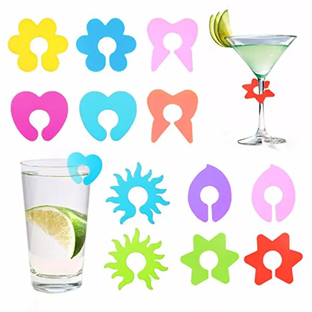 

12x Silicone Wine Bottle Marker Labels Flower Signs Bar Accessories