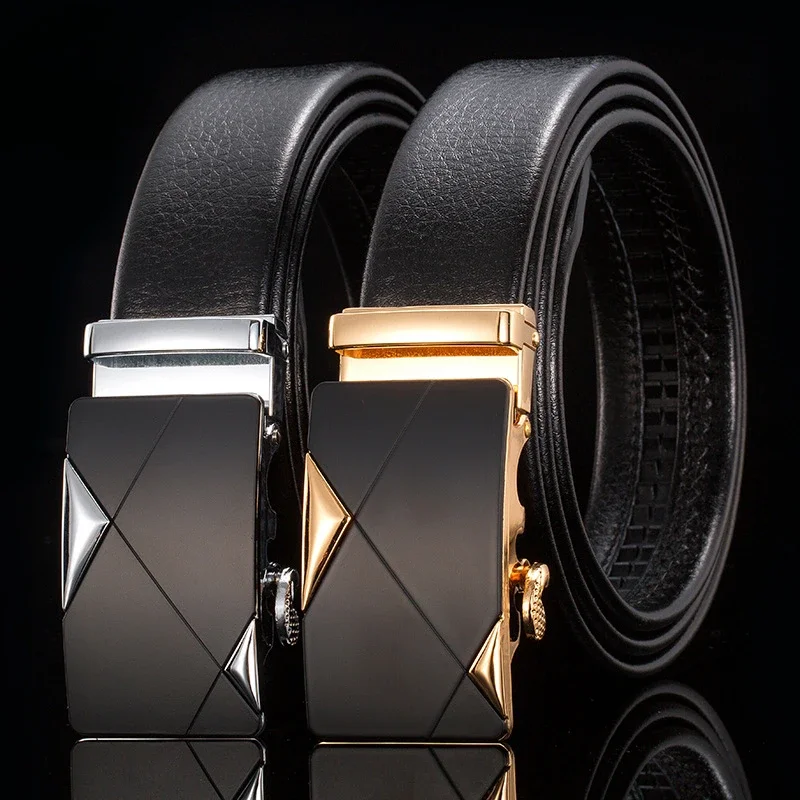 

2024 For Men Famous Work Business Black Cowskin PU Strap Men Leather Belt Metal Automatic Buckle Brand High Quality Luxury Belts