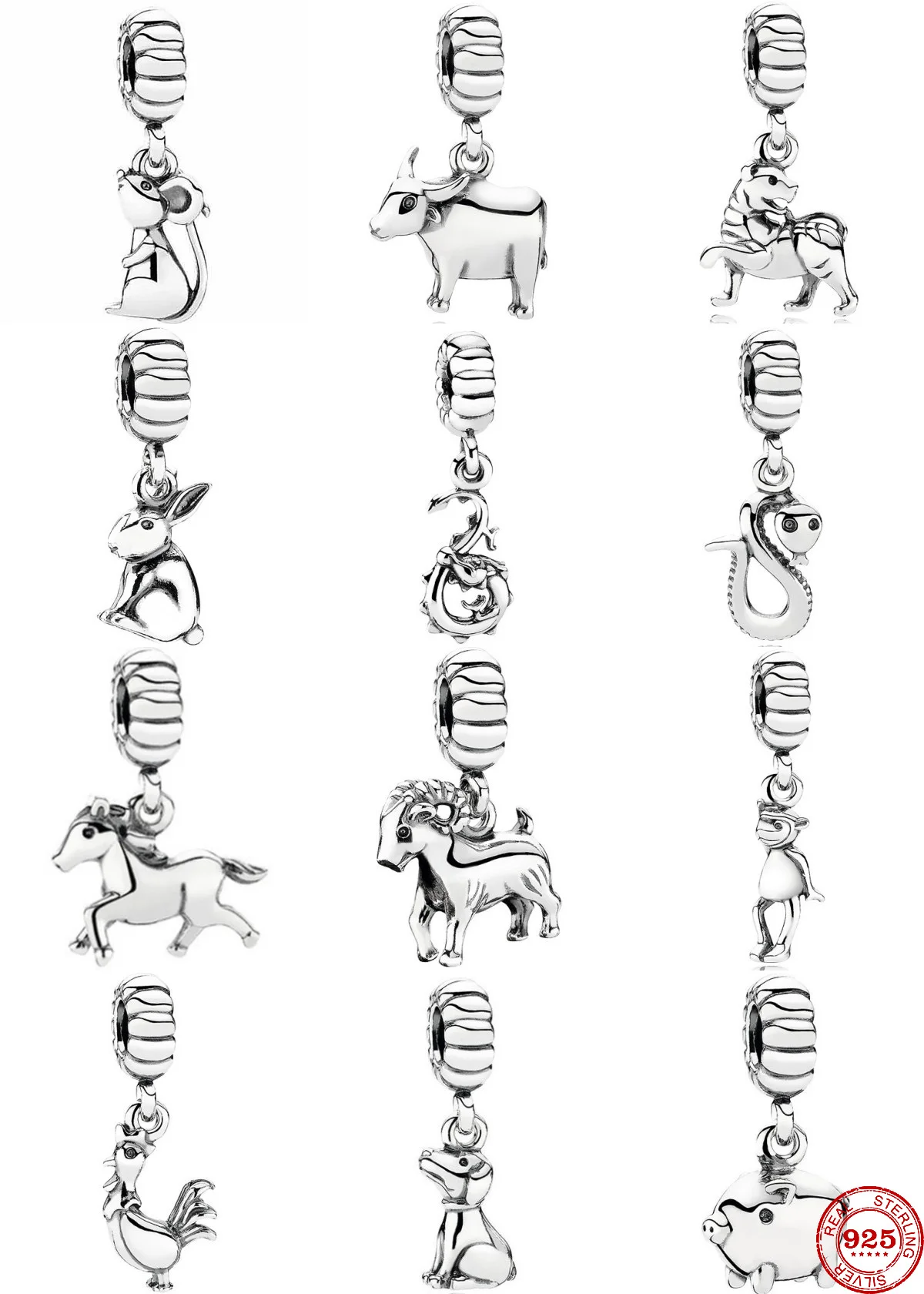 925 Sterling Silver The Twelve Chinese Zodiac Signs Charms Beads Fit Original Pendant Bracelet DIY Jewelry Gift beads charms,charm jewelry,silver charm bracelet,animal charm jewelry