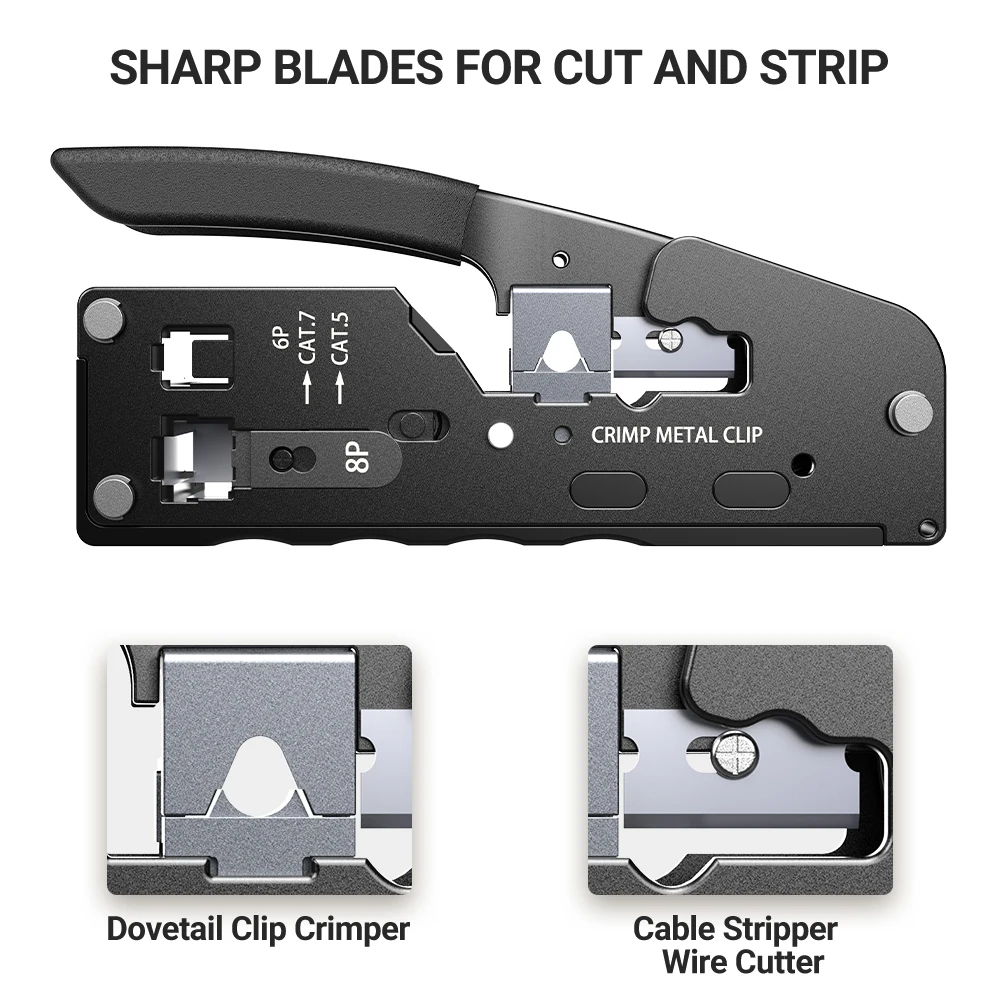 Ampcom Rj45 Crimper Cat7 Ferramenta de Crimpagem para Passagem Rj11 rj 45 Conector Cat6 Cat5e Plugues Modulares com Cortador de Stripper de Fio - Imagem 2