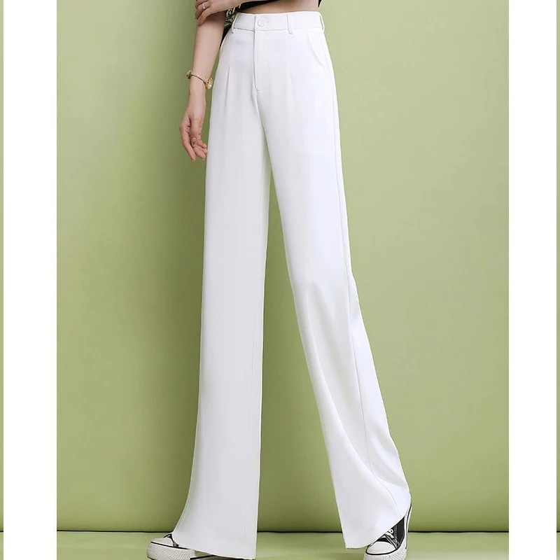 2023 Summer New Zipper Solid Color High Waist Wide Leg Trousers Women Temperament Trousers Korean Style Elegant Female Clothing