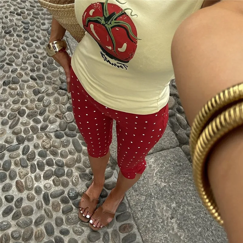 Women Y2k Polka Dot Printed Capris Cute Low Rise Stretchy Cropped Pants Side Bow Tie Skinny Capri Leggings Going Out Streetwear