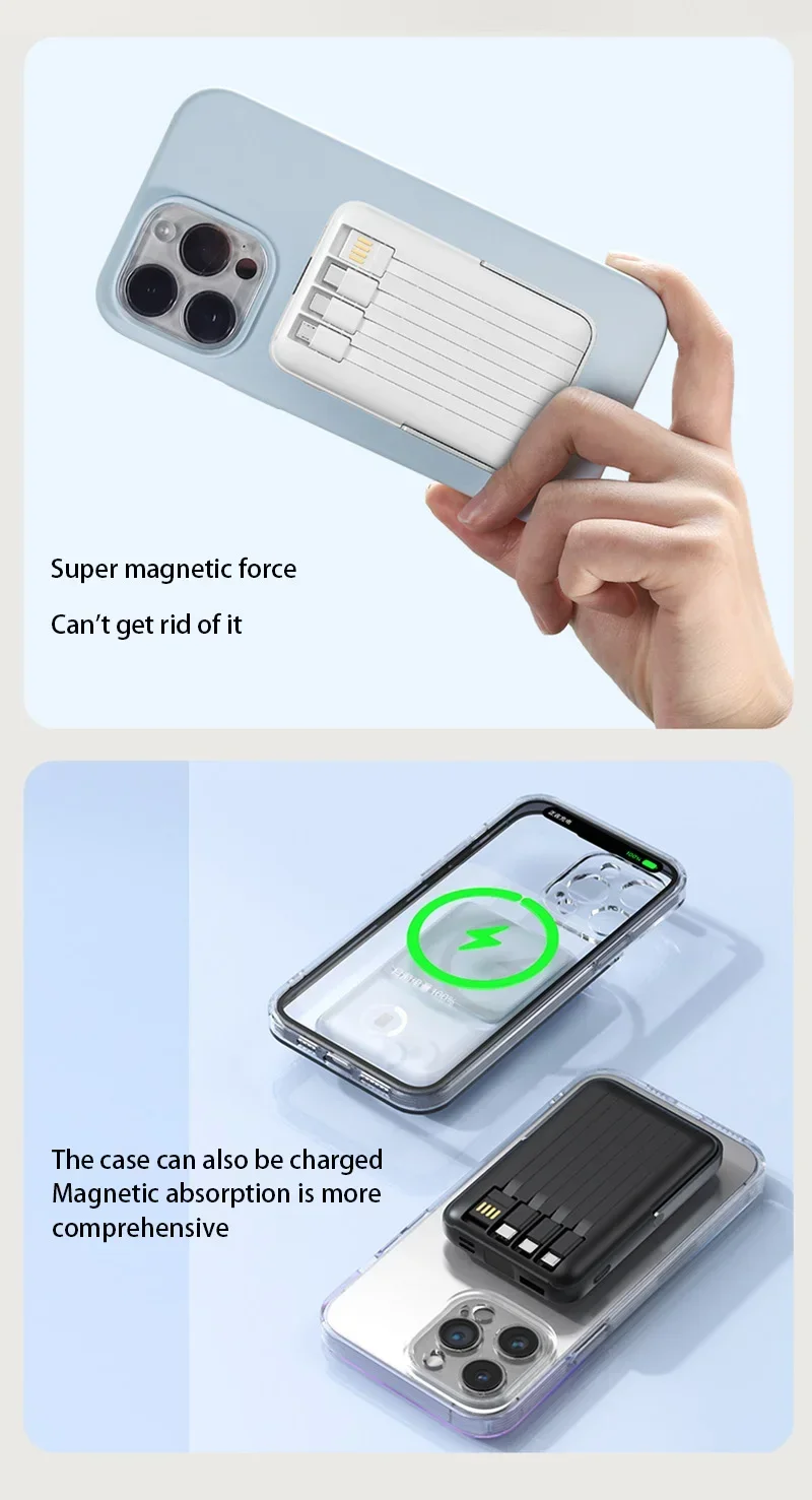 banco de energia magnetico inalámbrico 2 en 1, batería externa portátil integrada de 4 cables de 50000mAh con soporte para iPhone y Samsung » banco de energia magnetico inalámbrico 2 en 1