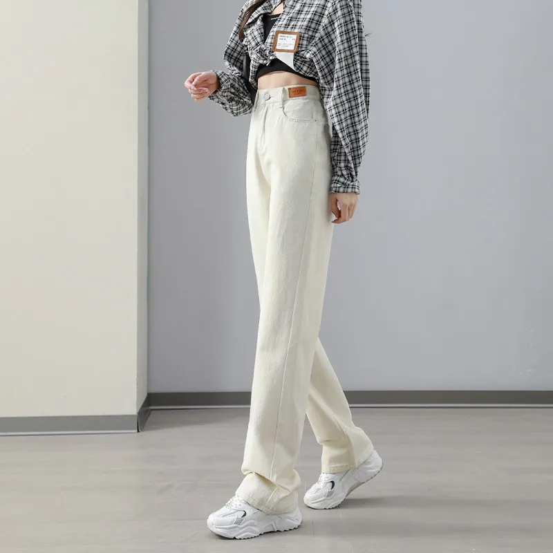 Women's Elastic Waist Wide Leg Jeans Spring Summer Streetwear High Waist Loose Long Denim Pants Lady Straight Wide Leg Jeans