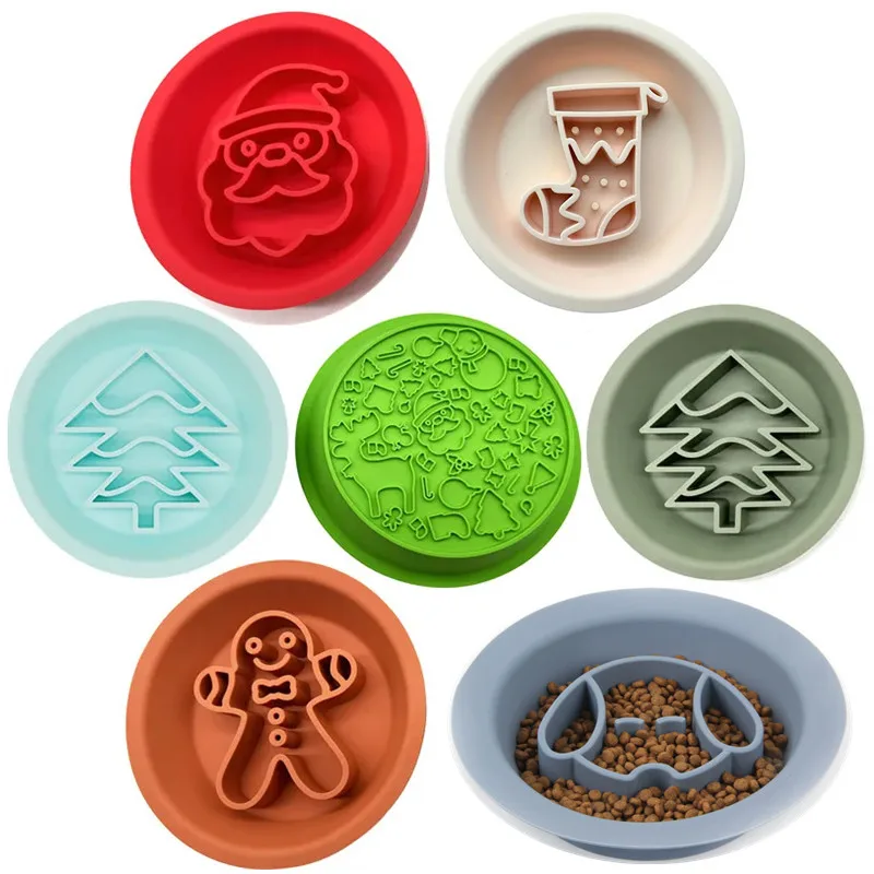 

Christmas Collection Pet 2 in 1 silicone slow feeder bowl the bowl and licking mat are dual-use Cat licking pad Dog Health Bowl