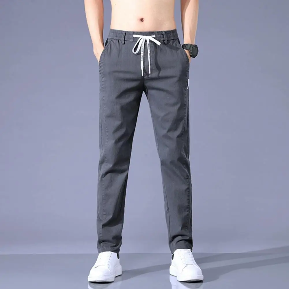 

Men Casual Pants Men's Drawstring Elastic Waist Pants with Pockets Slim Fit Casual Trousers for Breathable Comfort Ankle Length