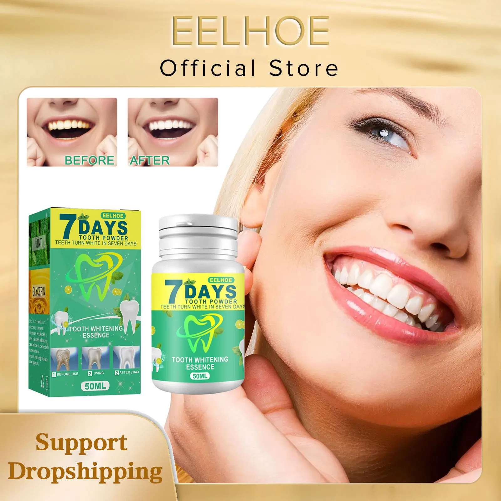 

EELHOE 7 Days Teeth Cleaning Powder Dental Cleaning Teeth Care Oral Care Removes Stains Fresh Breath Whitening Tooth Powder 50ml