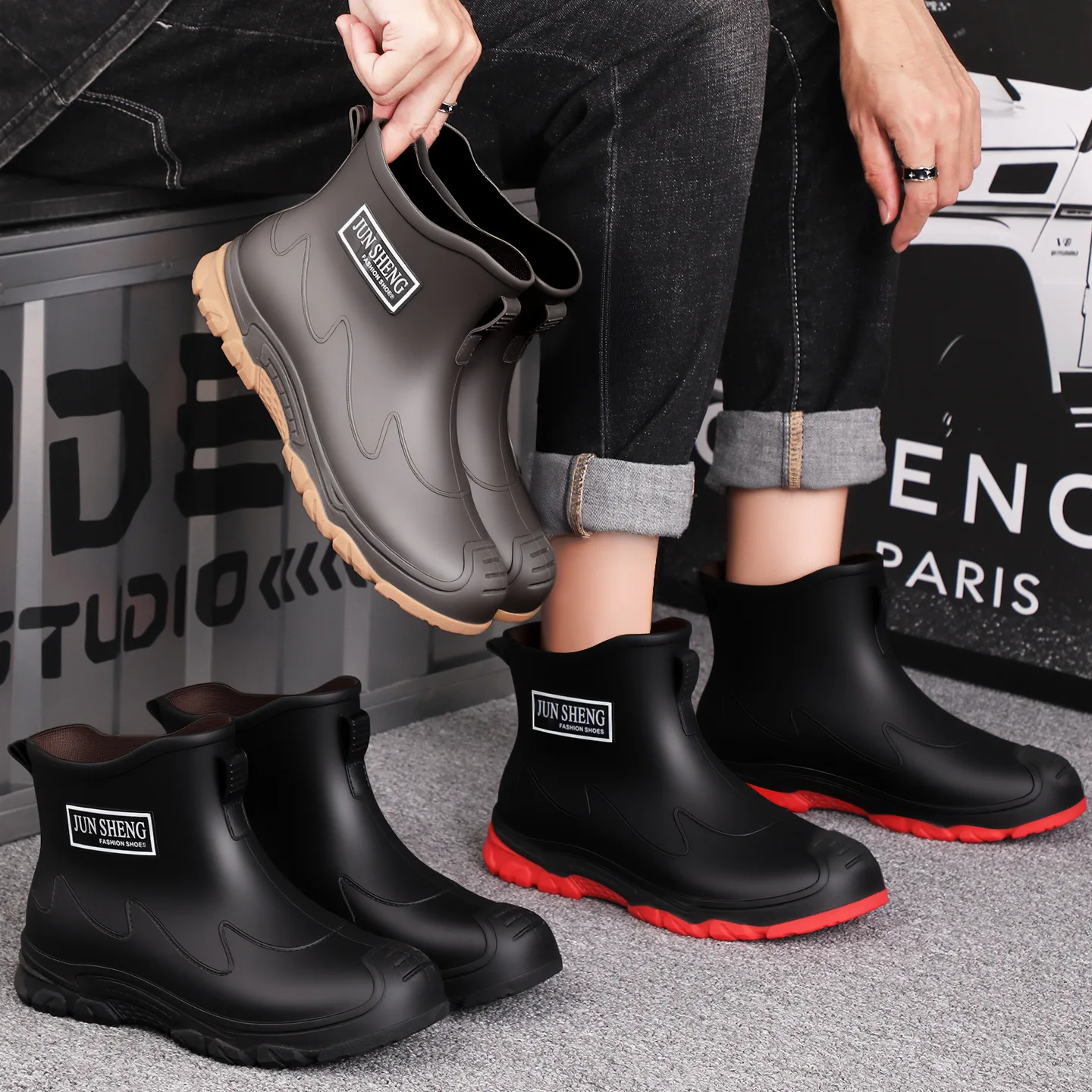Men's Short Tube Rain Boots Anti-slip Fishing Outdoor Riding PVC Material Comfor