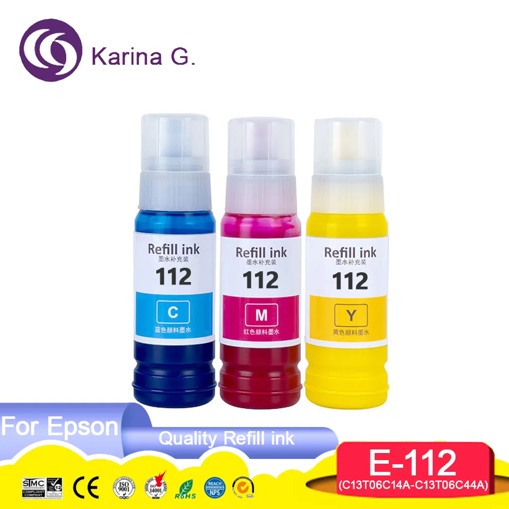 112 C13T06C14A T06C Premium Color Compatible Water Based Bottle Refill Pigment Ink for Epson Ecotank L6490/L6550/L6570/L6580