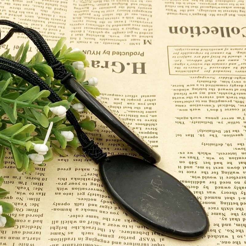 New Design Shungite Olive Shaped Pendant Exotic Energy Stone for Healing Handmade Pendant
