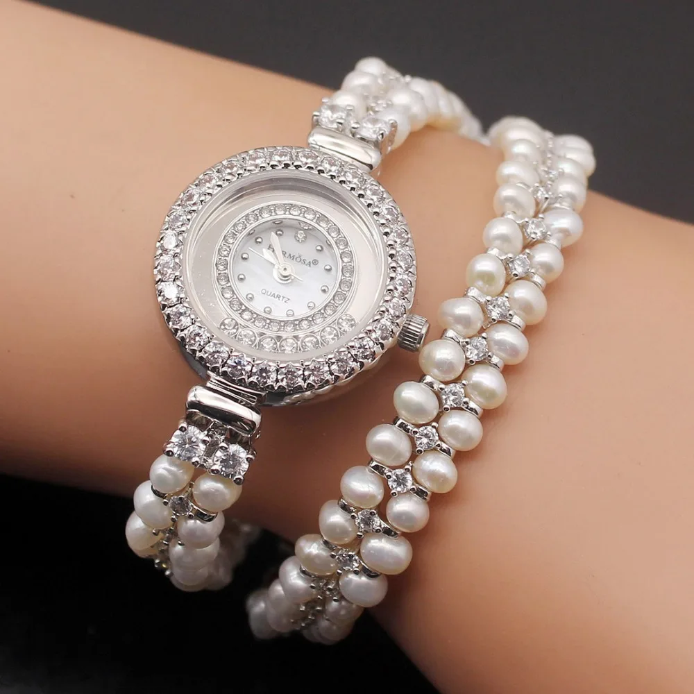 

HERMOSA jewelry The best gift genuine 925 sterling silver charm bracelet dazzling double Pearls beautiful watch 7''