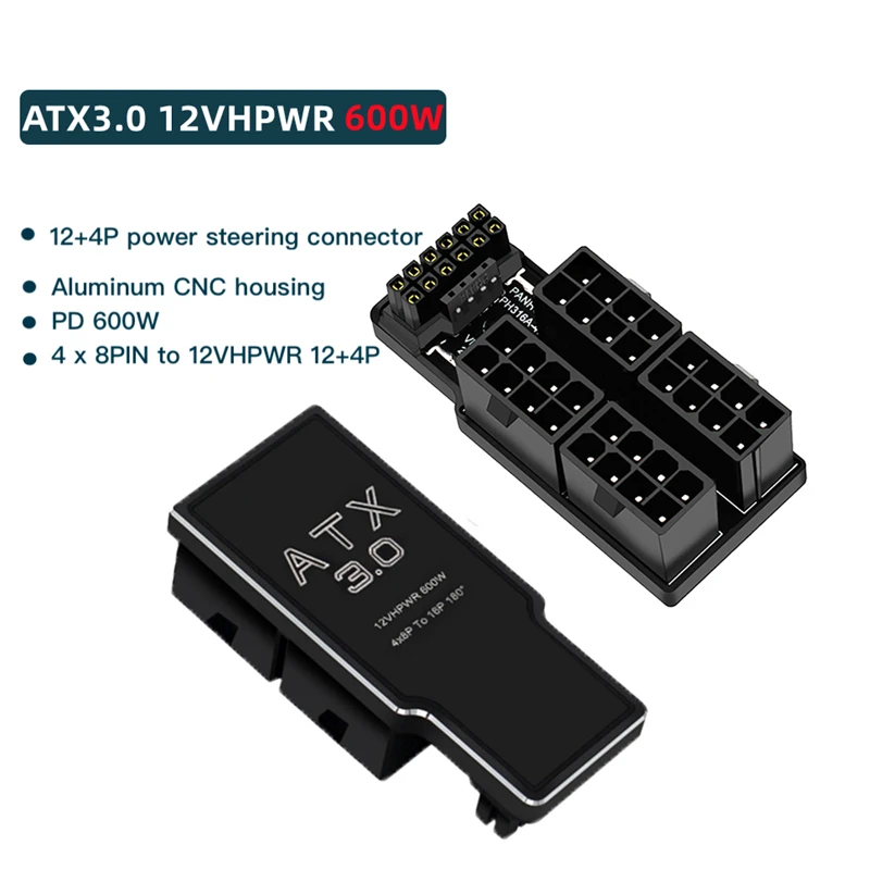 Nku PCIe5.0 Videokaart ATX3.0 12Vhpwr 12 + 4 Pin Naar 4x8Pin 600W