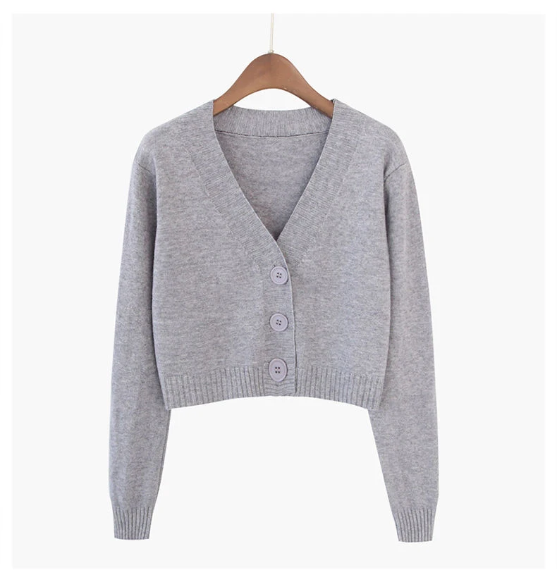 yellow sweater Spring Newly Green Cropped Cardigans Women 2022 Loose Ladies Short Knitted Sweaters Long Sleeve V neck Solid Chic Streetwear sweater for women Sweaters