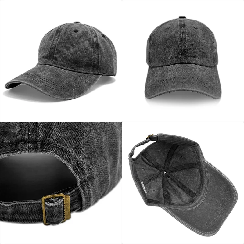 Custom LOGO Washed Cotton Baseball Cap Snapback Hats Adjustable Size Retro Unisex Vintage Washed Cotton Sunshade Soft Cap 2