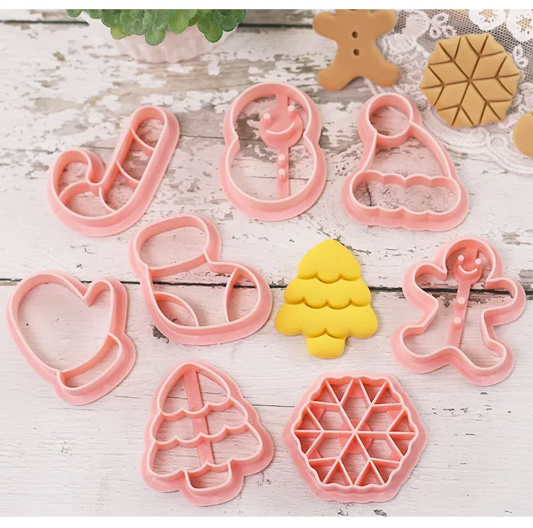 Description Picture 5 of item8 Pcs/set 3D Christmas Cookie Cutter Plastic Cartoon Pressable Biscuit Mold Stamp Kitchen Baking Pastry Bakeware Accessory