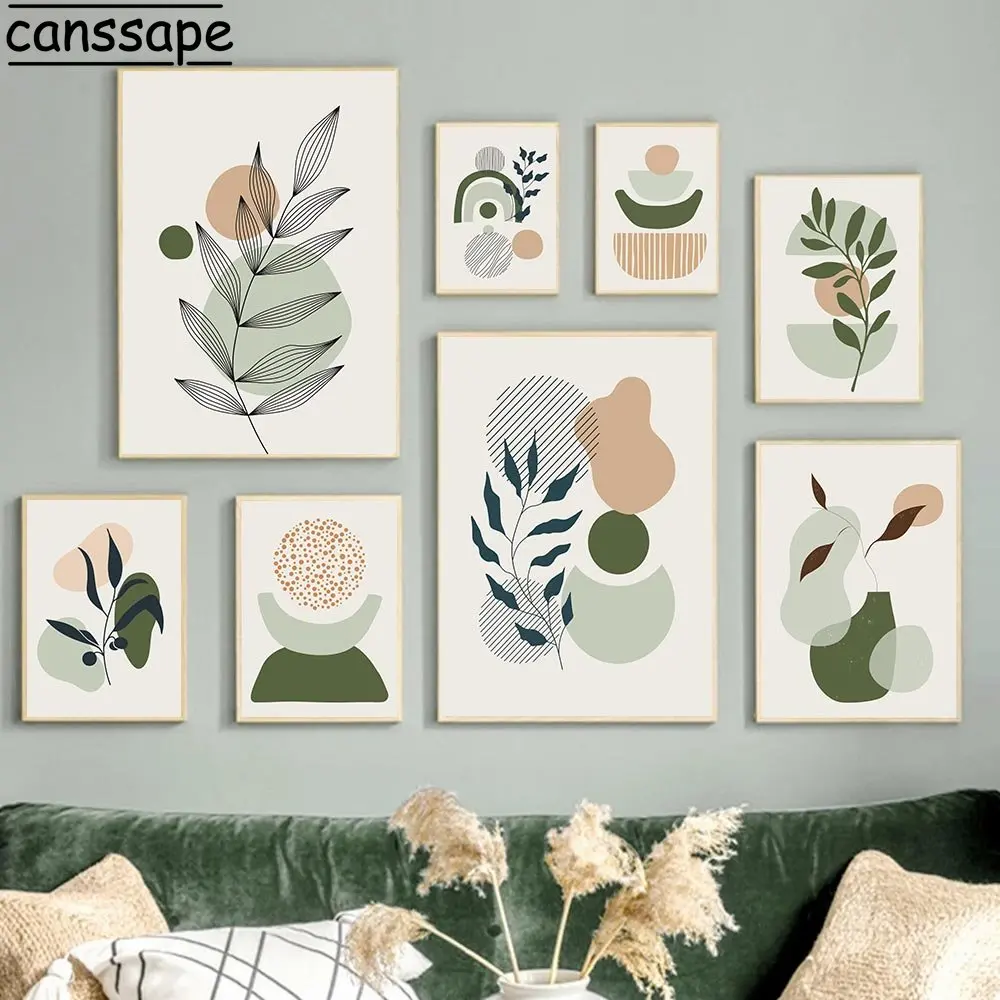 

Богемная живопись на холсте, листья, настенные картины, минималистичные линии, настенное искусство, цветной блок, рисунок в скандинавском стиле