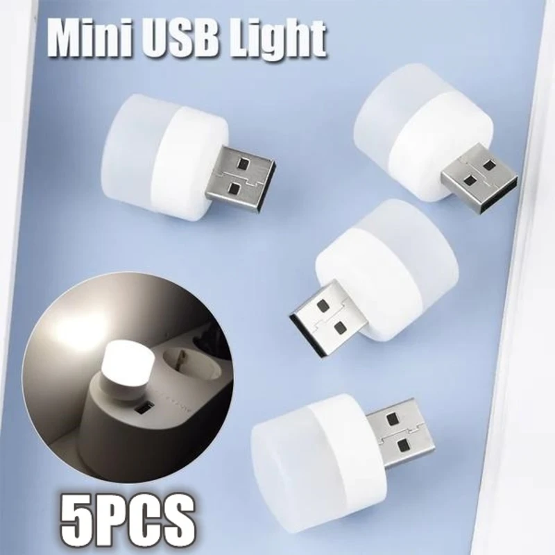  5pcs Mini USB Plug Lamp 5V 1W Super Bright Eye Protection Book Light Computer Mobile Power Charging USB Small LED Night Light 