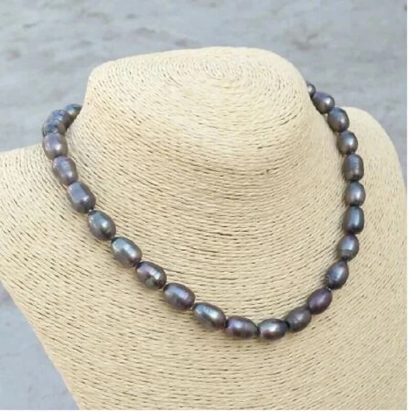 Stunning 10-12mm Tahitian Baroque Black Pearl Necklace 18inch 14k Gold P Clasp